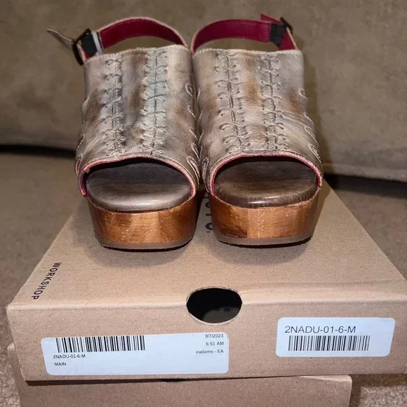 Bed Stu Women M 6 Leather Platform Sandals Clogs - Picture 2 of 9